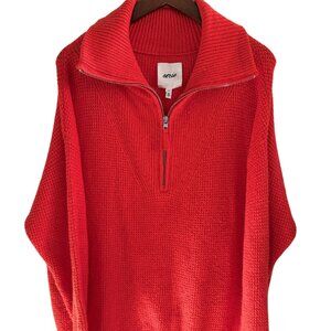Aerie Oversized Half Zip Sweater Orange Knit Pullover Size Small